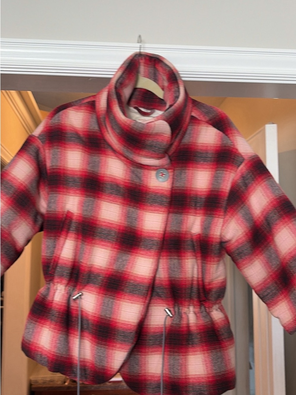 Sundance Red, Black and Cream Plaid Drawstring Jacket